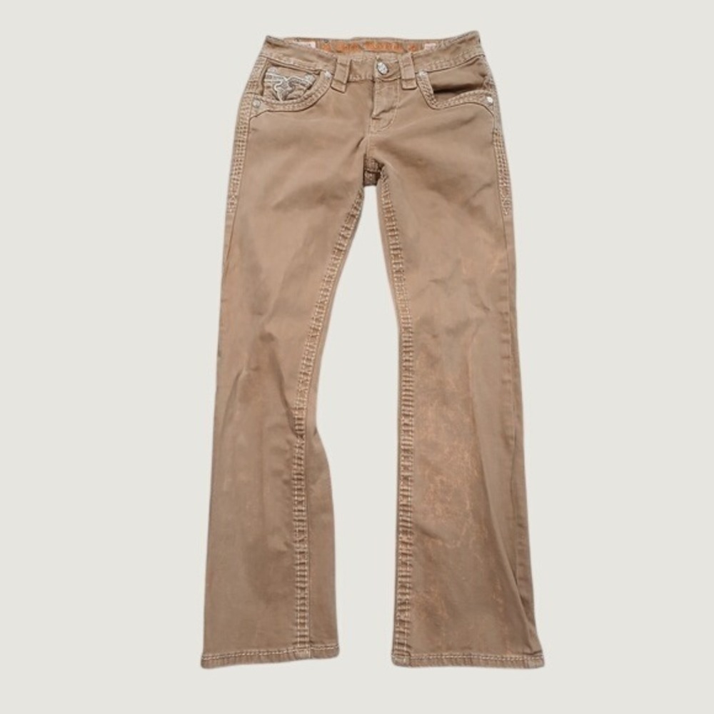Rock Revival Eugene Bootcut Jeans Tan Khaki Embroidered Mens 29